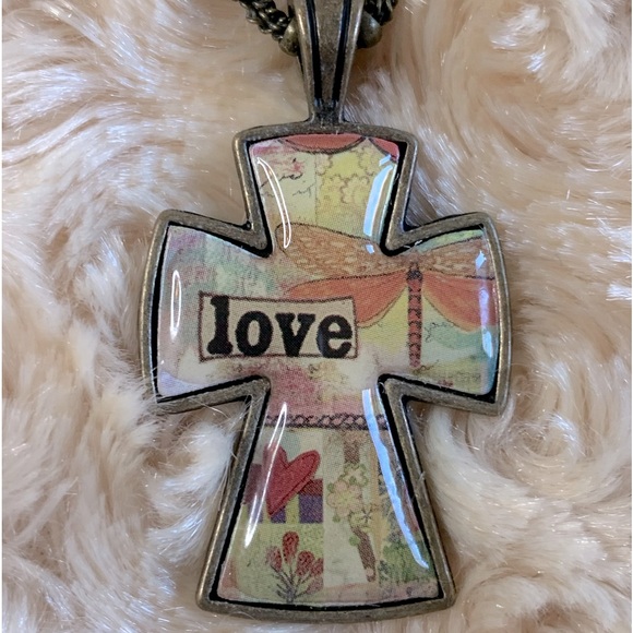 Kelly Rae Roberts Brass Tone Inspirational Love Cross Pendant Necklace - Picture 3 of 6